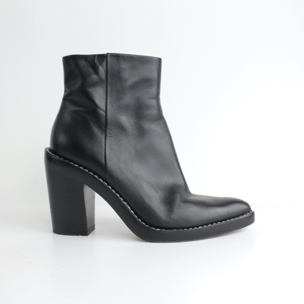ALEXANDER WANG Black Leather Platform Ankle Boots Chelsea Pointed Toe Sold Out